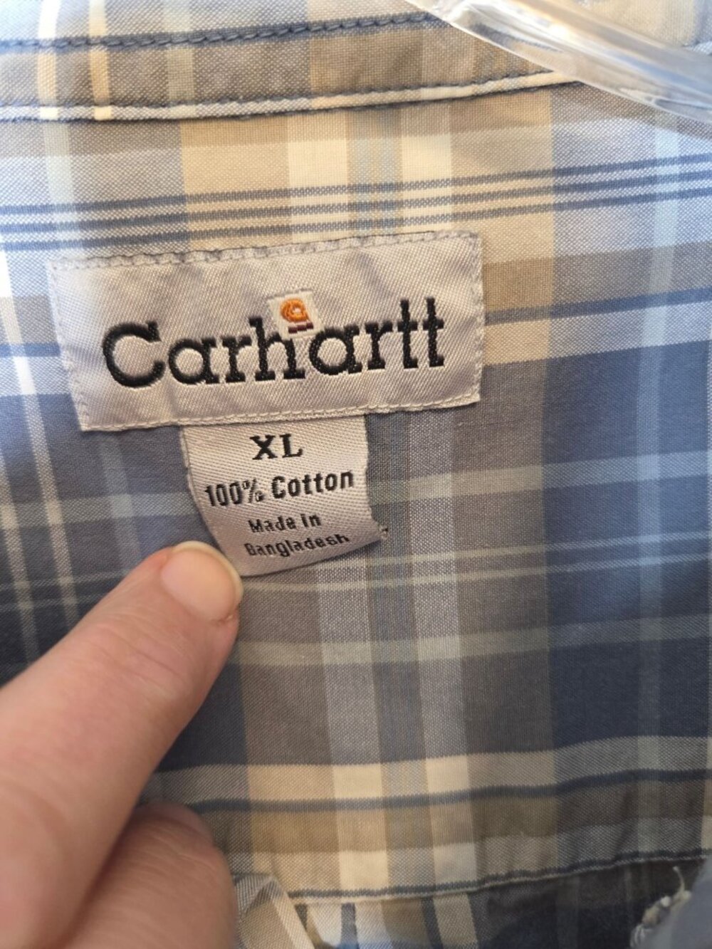Carhartt Mens Plaid SS Plaid Shirt Button-Up Cotton Blue/Beige Grandpacore cabin - Picture 3 of 7